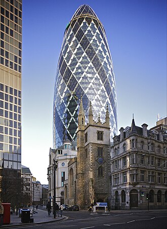 Fotografía general del rascacielos 30 St Mary Axe en Londres