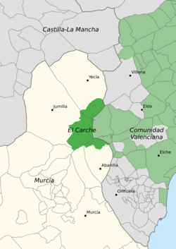Mapa del área lingüística de El Carche