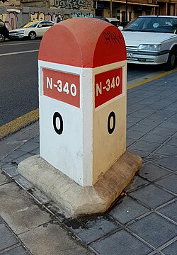 Hito kilométrico de la N-340 en Valencia