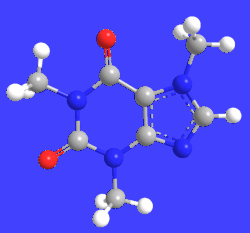 Modelo tridimensional de la molécula de cafeína