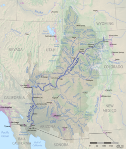 Mapa de localización de la Presa Hoover en el río Colorado