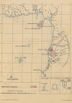 Mapa histórico de las posesiones españolas en el Golfo de Guinea en 1897