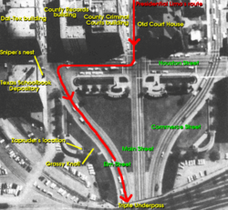 Plano de la Plaza Dealey y ruta de la comitiva presidencial