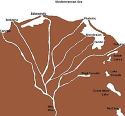 Mapa histórico de las antiguas ramas del Nilo y Wadi Tumilat