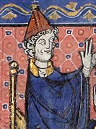 Miniatura histórica que representa a Esteban II en un manuscrito de las Crónicas de Saint Denis