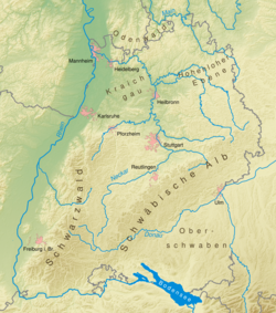 Mapa físico de Baden-Wurtemberg