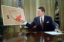 Ronald Reagan pronunciando un discurso televisado desde el Despacho Oval en julio de 1981.