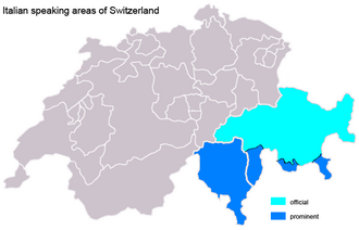 Mapa de las áreas italófonas de Suiza