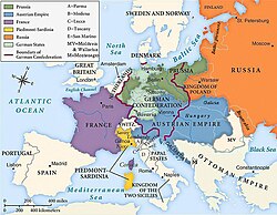 Mapa de los límites nacionales en Europa tras el Congreso de Viena de 1815