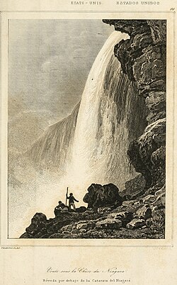 Grabado histórico de las Cataratas del Niágara de 1837