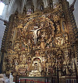 Retablo mayor de la Cartuja de Miraflores con representación de la Trinidad.