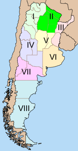 Mapa de regiones para la numeración de rutas nacionales.