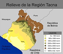 Mapa de relieve de la región Tacna
