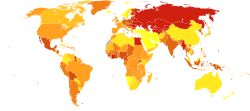 Mapa conceptual y estadístico de años de vida perdidos por millón de habitantes debido a cirrosis hepática