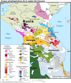 Mapa de los grupos etnolingüísticos en el Cáucaso