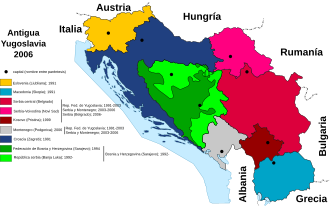 Mapa de los Estados modernos surgidos de Yugoslavia