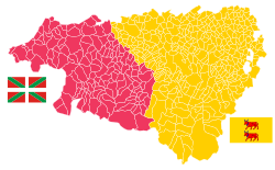 Mapa de la situación del País Vasco francés y Bearne