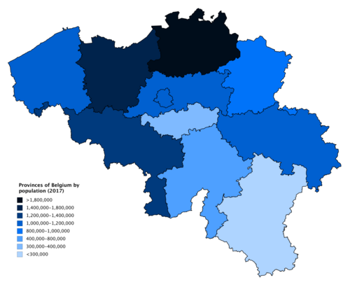 Representación cartográfica de las provincias de Bélgica.