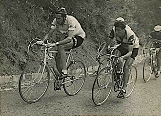 Ciclistas compitiendo en una etapa de montaña durante el Giro de Italia 1953