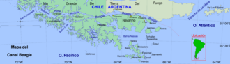 Mapa de localización de la Isla Gordon en la región del estrecho de Magallanes