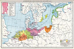 Mapa de la extensión de la Liga Hanseática en 1400