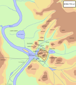 Mapa histórico y coordenadas geográficas de la Roma en su etapa fundacional.