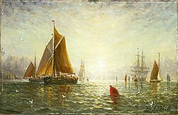 Pintura de un arrastrero de Brixham por William Adolphus Knell
