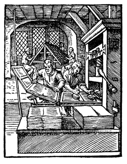 Xilografía de 1568 sobre la imprenta de tipos móviles