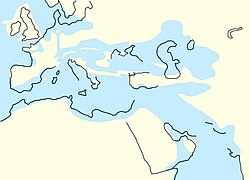Mapa esquemático del primitivo mar Paratetis durante el Oligoceno