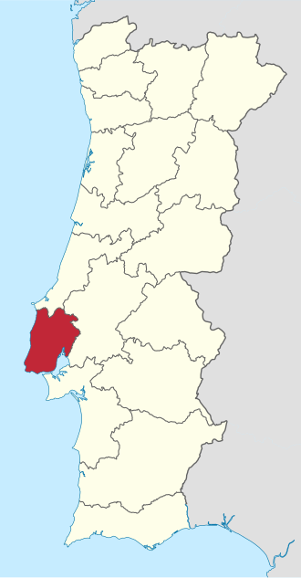 Mapa de ubicación del distrito de Lisboa en Portugal