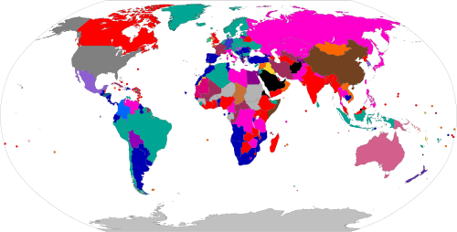 Mapa mundial que ilustra el sistema electoral utilizado en la elección de la cámara baja o unicameral por país