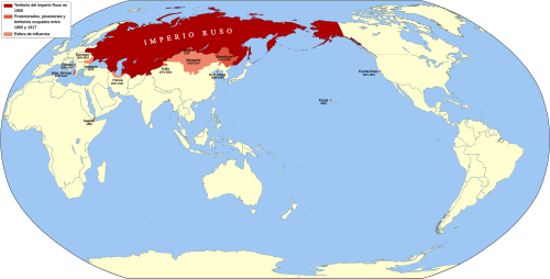 Mapa histórico de la esfera de influencia del Imperio ruso
