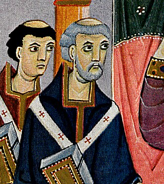 Miniatura de Silvestre II en el Evangeliario de Otón III
