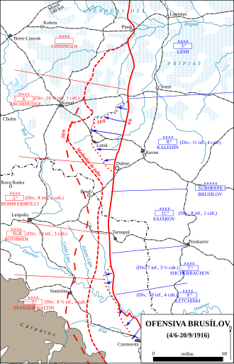 Mapa del frente oriental antes y después de la ofensiva