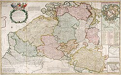 Mapa histórico de Bélgica hacia 1740