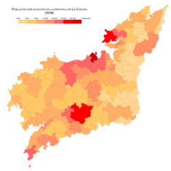 Gráfico demográfico por municipio en la provincia de La Coruña
