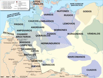 Mapa de las tribus germanas cerca del año 50.
