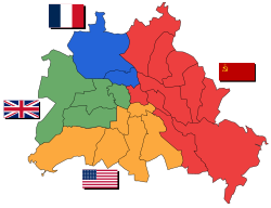 Mapa de los cuatro sectores y exclaves de los Aliados en Berlín