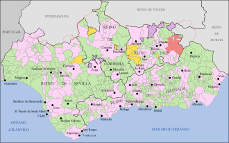 Señoríos en Andalucía a comienzos del siglo XVIII según divisiones jurisdiccionales y territoriales.