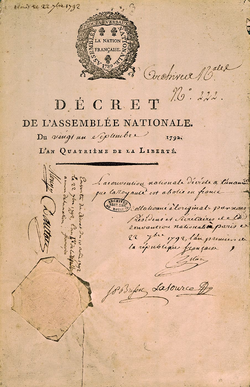 Decreto de la Convención de abolición de la Realeza, 21 de septiembre de 1792