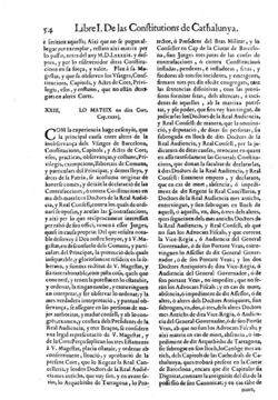 Libro I de las Constituciones de Cataluña, Capítulo de corte XXXVI relativo a las contrafacciones y la Real Audiencia.