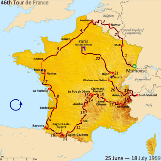 Ciclistas participando en el Tour de Francia 1959