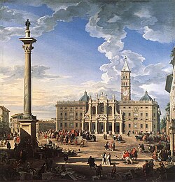 Plaza de Santa María la Mayor con la columna original procedente de la basílica.