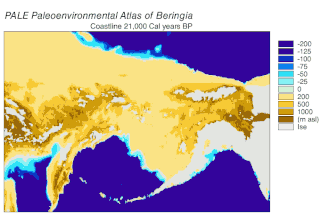 Representación esquemática de la evolución del puente de Beringia