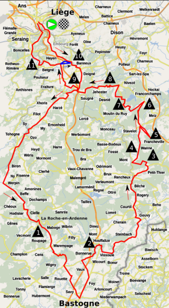 Mapa del recorrido de la Lieja-Bastoña-Lieja 2019