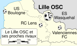 Mapa de localización geográfica de los clubes en el norte de Francia
