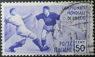 Sello postal italiano conmemorativo de la Copa Mundial de Fútbol de 1934