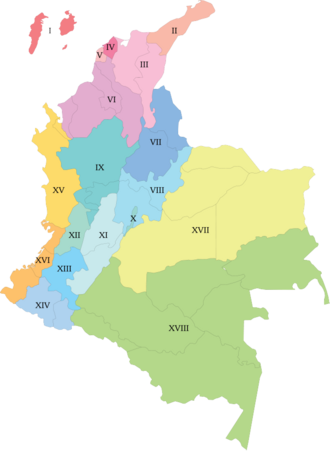 Mapa de las regiones gastronómicas de Colombia