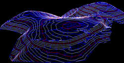 Modelo digital del relieve terrestre empleando curvas de nivel.