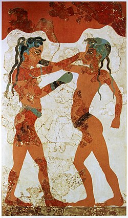 Jóvenes boxeando de la civilización minoica en un fresco de Knossos